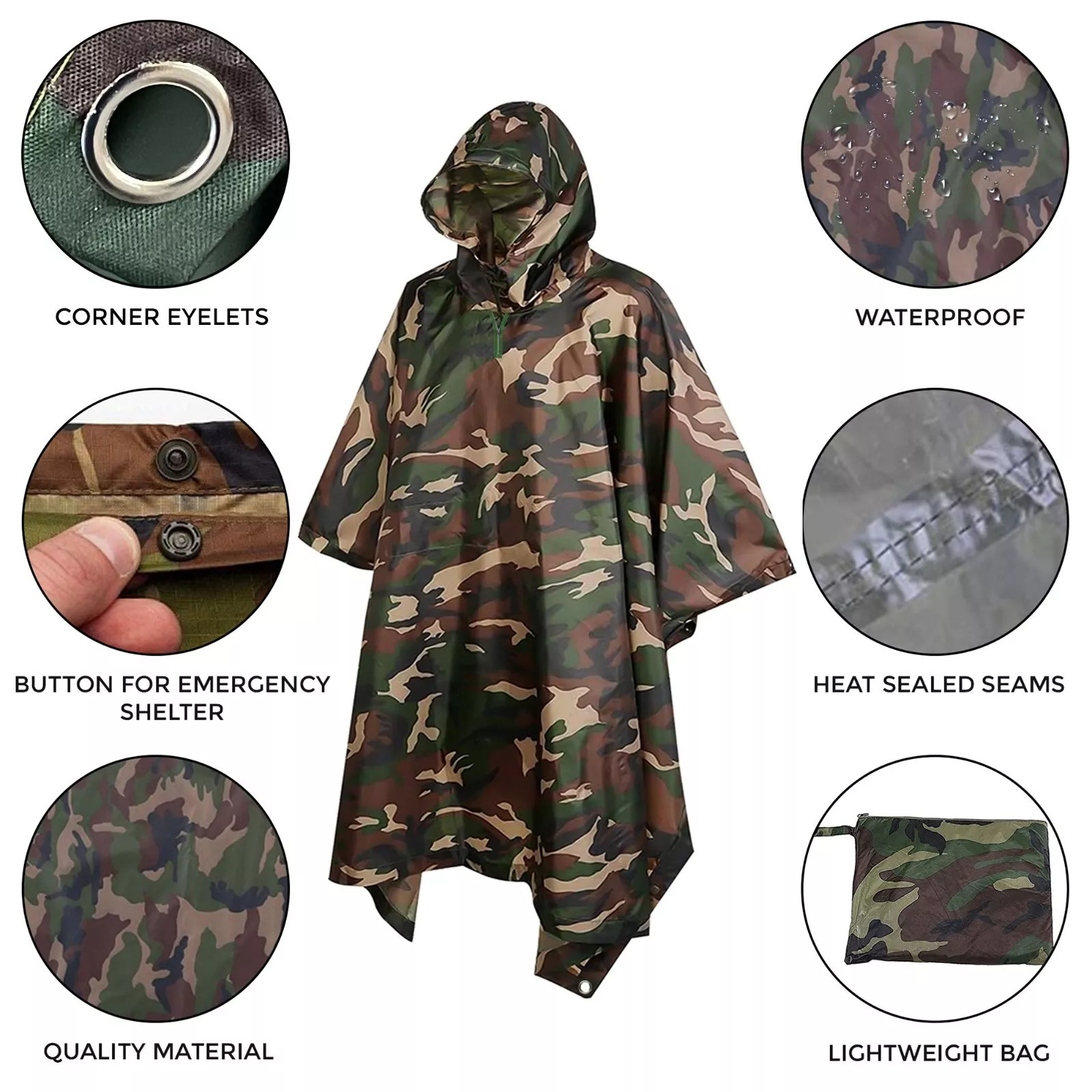 Fishing Rain Suit - Camouflage Rain Cloak Full Body Oxford